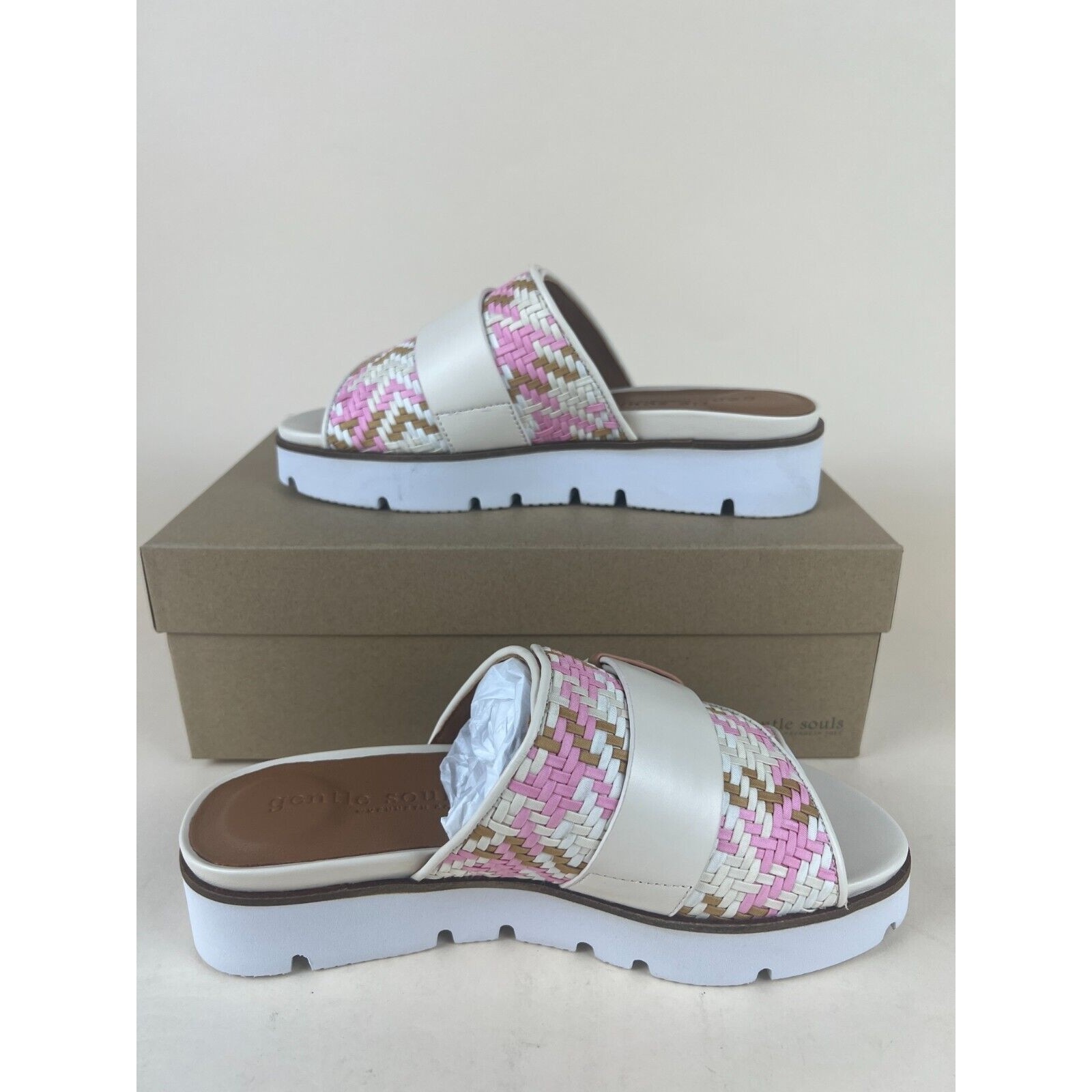 Gentle Souls Lavern Strap Slides Platform Sandal Womens 7.5m Pink Shoes $189 Nwb